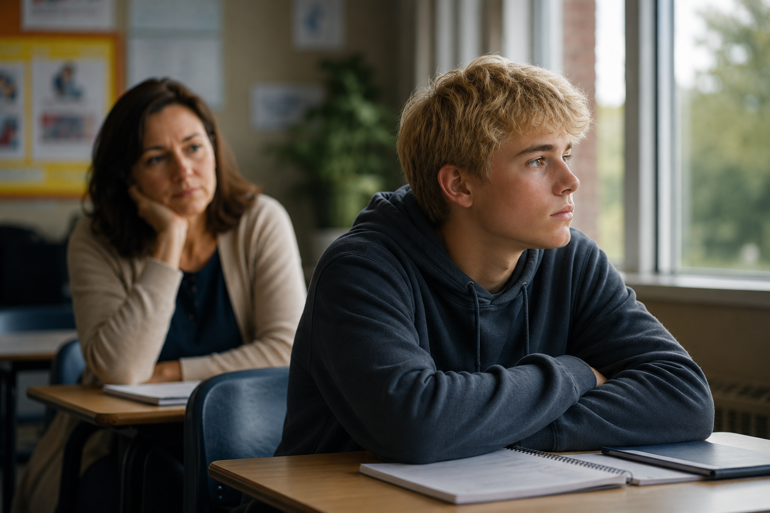 mum and son in class